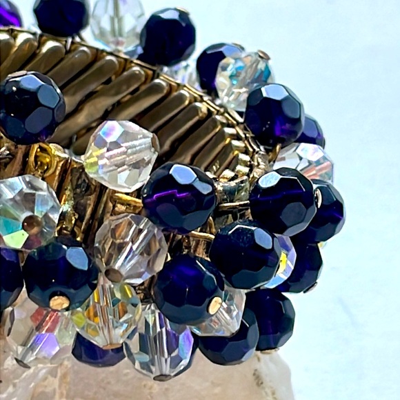 Rare Vintage Made in Japan Aurora Borelis Beaded Cha Cha Stretch Bracelet - Picture 2 of 6